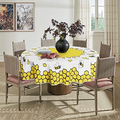 מפת שולחן אביב קיץ יומית עגולה בגודל 60 על 60 אינץ', כיסוי שולחן דבורה לעיצוב ארוחת ערב פיקניק למסיבה