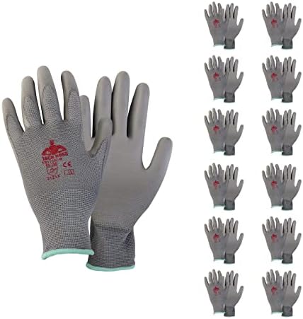 ג'ק בוס 12 זוגות עבודות בטיחות כפפות לגברים ונשים עם אחיזה מצופה PU על כף היד ואצבעות חלקות סרוגות כפפות עבודה