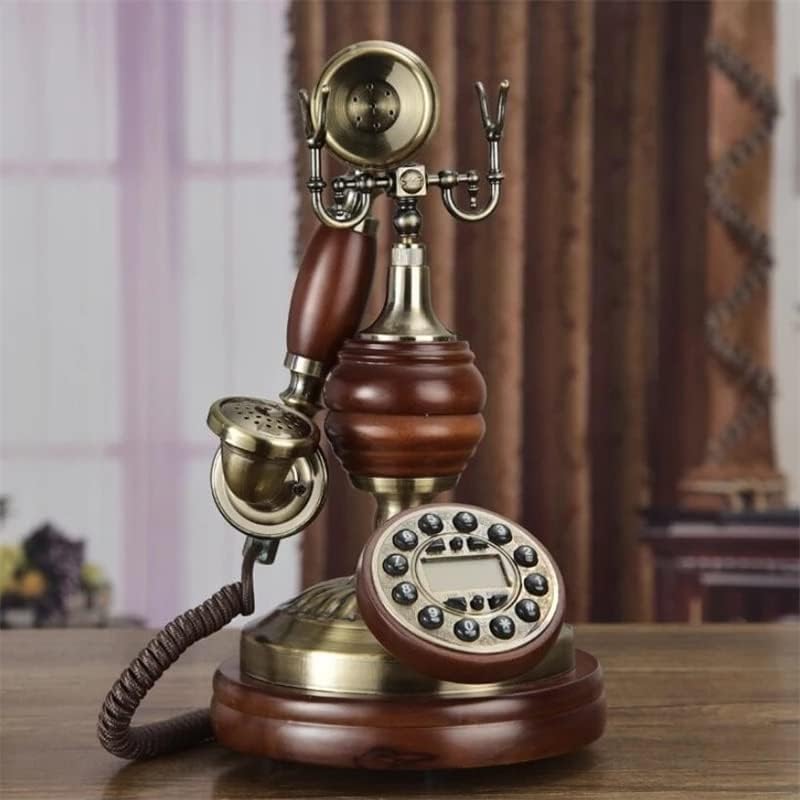 SEASD עתיק טלפון קבוע רטרו מגע בית חיוג עץ מוצק טלפון קווי טלפון תאורה אחורית כחולה+דיבורית+מזהה מתקשר