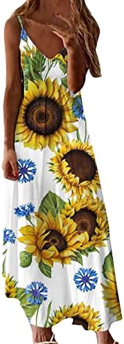 שמלת icodod שמלת נשים 2023 קיץ V הדפסת שרוולים ללא שרוולים דפסת השמש מסיבה אלגנטית מתנדנדת שמלות מזדמנות ארוכות רופפות