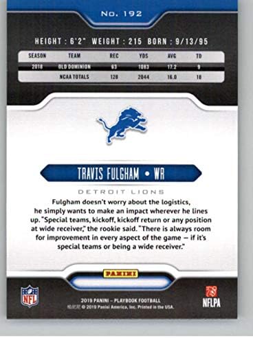 2019 Panini Playbook 192 Travis Fulgham Detroit Lions RC טירון NFL כרטיס מסחר בכדורגל