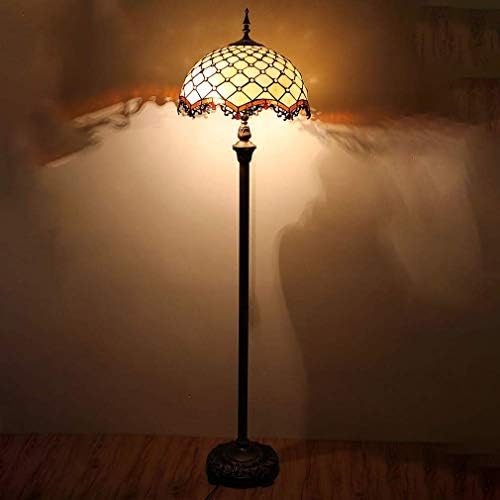 מנורת רצפה מסורתית של אינדיאה מנורת עומדת קלאסית עם צל זכוכית ומתג כפות רגליים לסלון חדר שינה משרד עמידה מנורה/חום