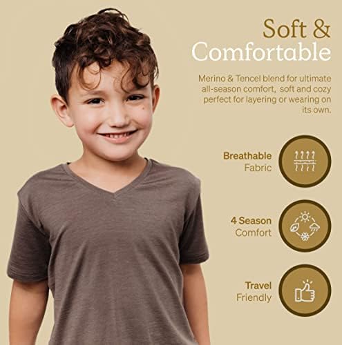 חולצת טריקו של NUI Organics Merino Wool & Tencel Kids, שכבת בסיס, בד טבעי רך במיוחד, נוחות כל השנה, נושמת.