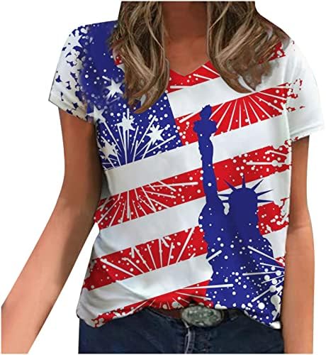4 ביולי 2023 חולצות Tshirts לנשים דגל אמריקאי דגל אמריקאי טופ כוכבים פטריוטיים פסים יום עצמאות יום עצמאות