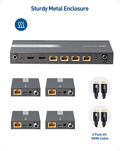 ענייני כבלים 1x4 4K HDMI מאריך מפצל-4K@60Hz/164ft, 4K@30Hz/196ft קיר הר קיר 1 ב -4-אאוט HDMI מעל מפצל Ethernet, תומך