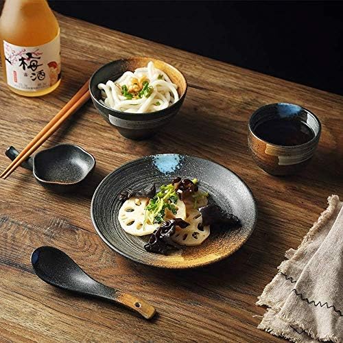 רטרו קרמיקה מצוירת ביד שולחן קערה מרק קערה/קערת אורז/צלחת/כף, 1 אנשים סט שולחן בסגנון יפני