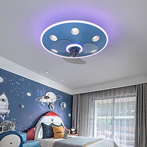 חדר CCTUNG חדר ילדים עבם סומק מאווררי תקרה עם אורות כחולים עגול 3 צבע לעמעום 6 מהירויות רוח, מאווררי תקרה שקט לחדרי