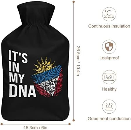 זה ב- DNA שלי אנטיגואה ודגל ברבודה בקבוק מים חמים מודפס עם כיסוי קטיפה רך שקית הזרקת מי גומי 1000 מל
