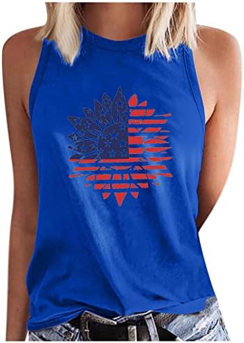 חולצות פטריוטיות לנשים גופיות צוואר עגול אופנה יום עצמאות יום עצמאות חולצות טריקו ללא שרוולים דגל אמריקאי