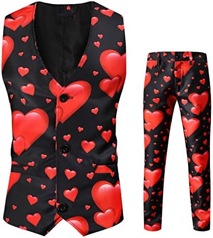 XXBR חג האהבה 2 חליפות חתיכות לגברים, אהבה מודפסת לב המותניים מכנסיים מכנסיים מכנסיים רזים