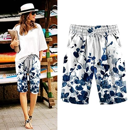 מכנסיים קצרים של Spandex Miashui עם כיסים נשים נשים מדפיסות קיץ מותניים גבוהות בתוספת מכנסיים קצרים בגודל שרוך מכנסי