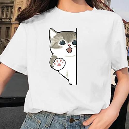 חולצות גרפיות לחתול חתול חמוד חולצות חתול חמוד שרוול קצר טרנדי עגול צוואר עגול רופף חולצה חולצת חולצה